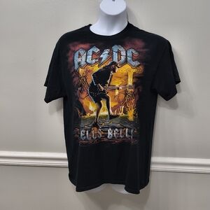 Liquid Blue AC/DC Hells Bells T-Shirt Angus Young Devil Volcano Black Mens Large